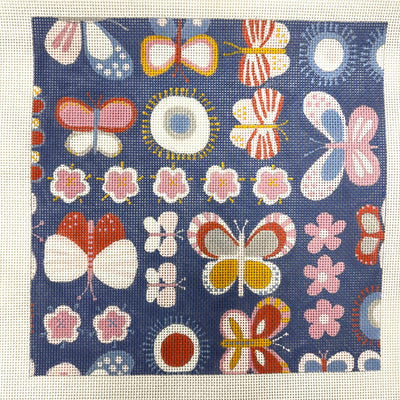 Shapes on Pink and Blue Needlepoint Canvas