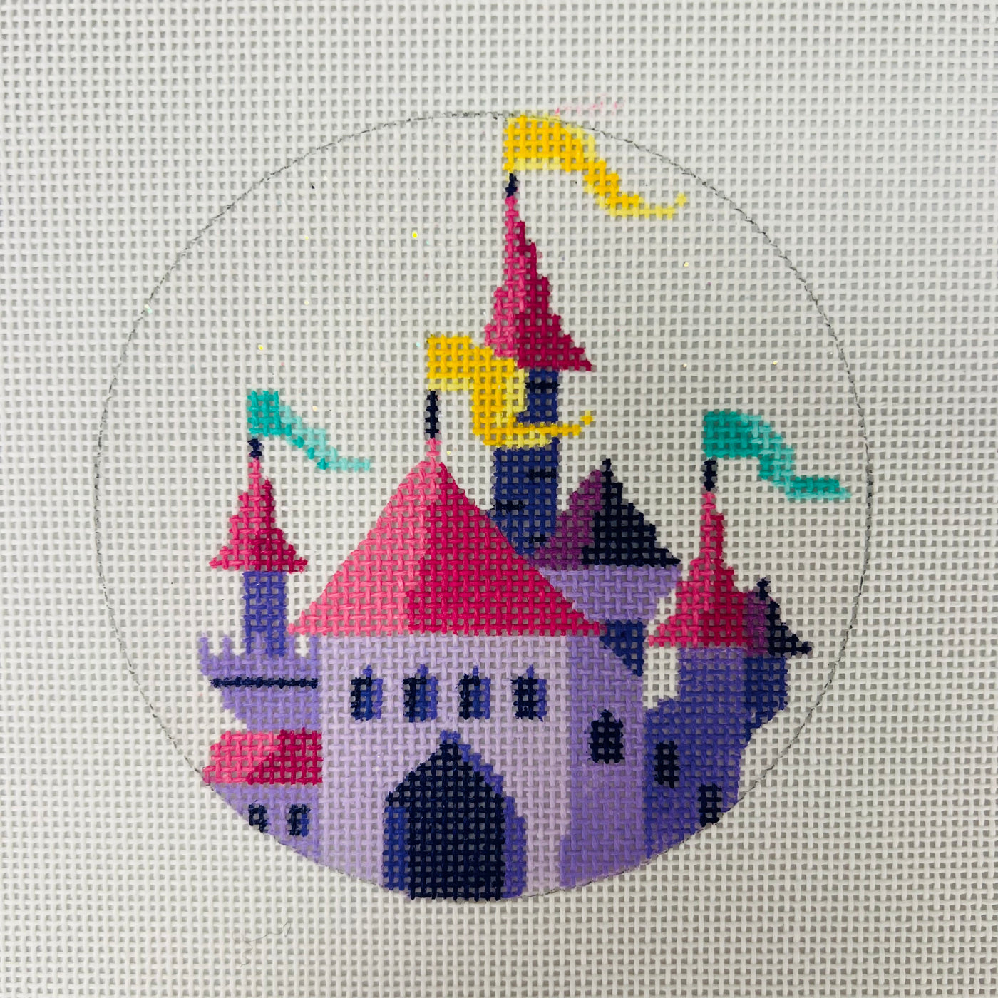 Castle Glittery Round Needlepoint Canvas