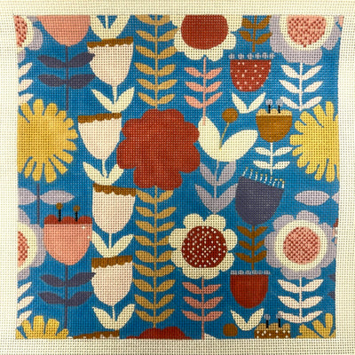 Flowers on Bright Blue Needlepoint Canvas