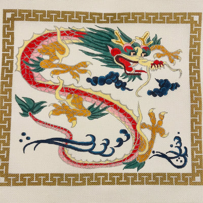 Dragon with Gold Border Needlepoint Canvas