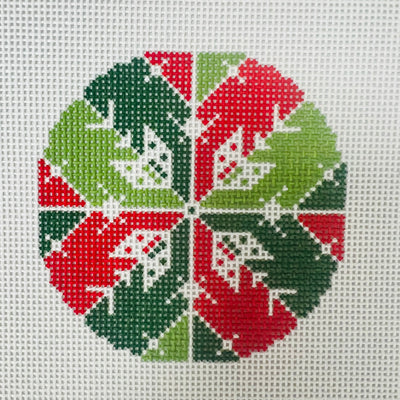 Red & Green Snowflake Round Ornament Needlepoint Canvas