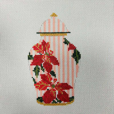Poinsettia Ginger Jar Ornament Needlepoint Canvas