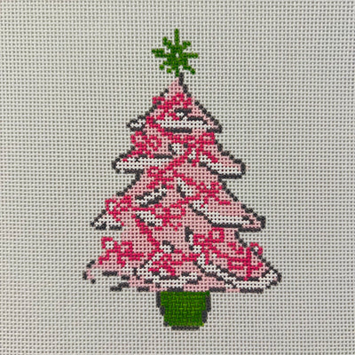 Pink Tree with Bows Ornament Needlepoint Canvas
