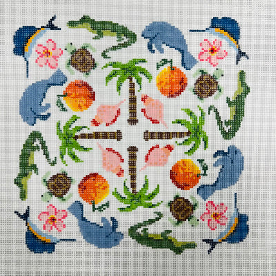 Florida Flora and Fawna Mandala Needlepoint Canvas