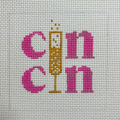Cin Cin Pink Gold Coaster Needlepoint Canvas