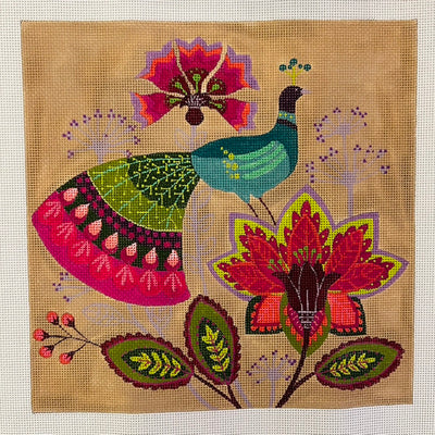 Peacock with Flower Needlepoint Canvas