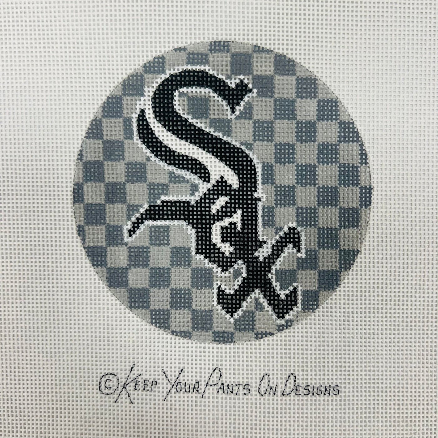 White Sox Baseball Round Needlepoint Canvas