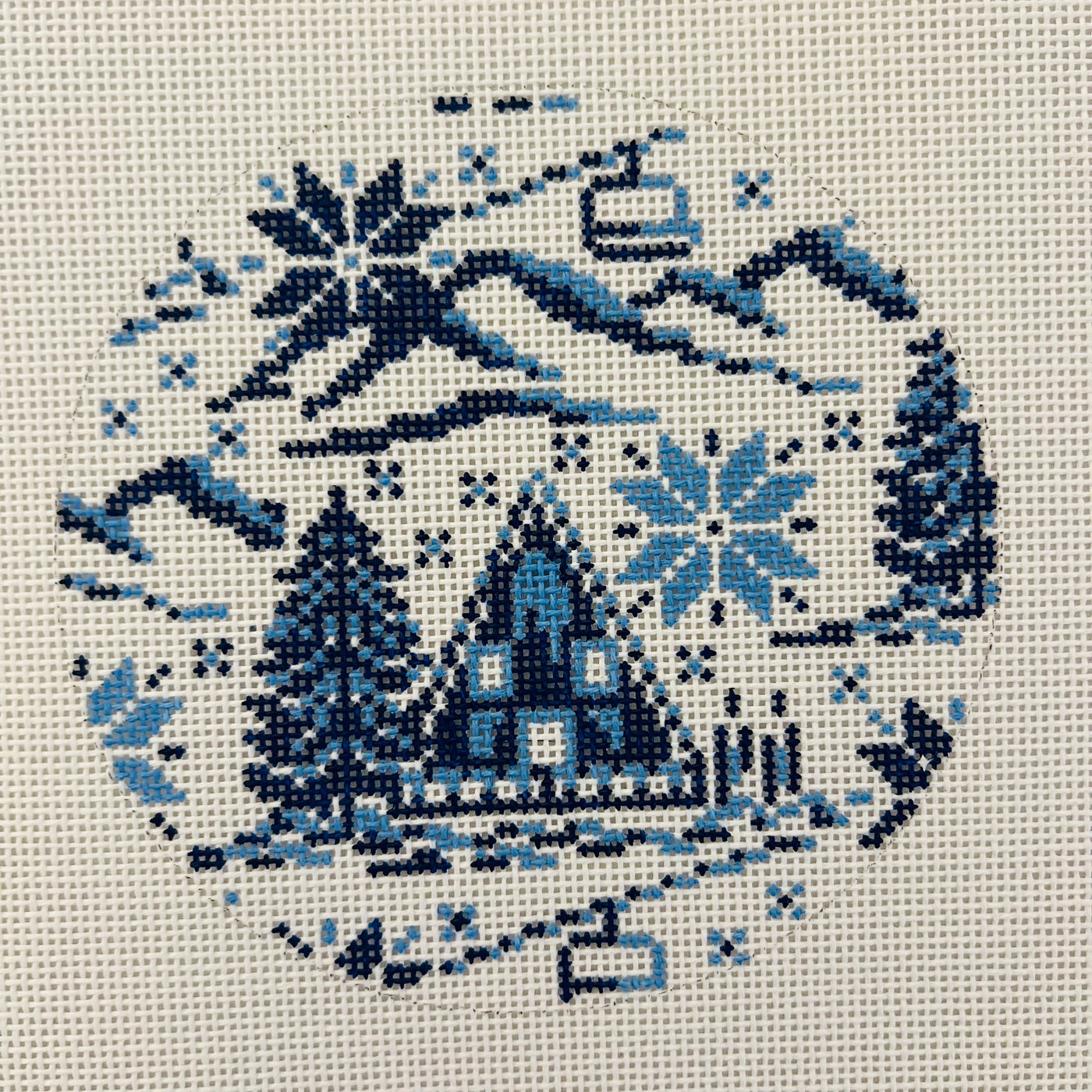 Winter Round (Blue) Ornament Needlepoint Canvas