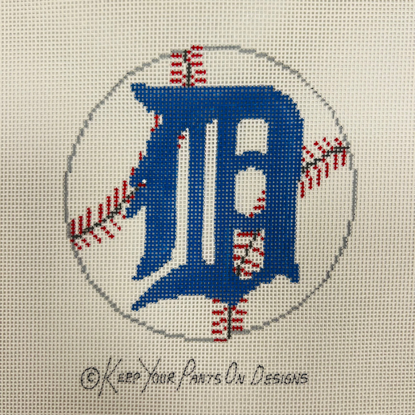 Detroit Tigers Baseball Round Needlepoint Canvas