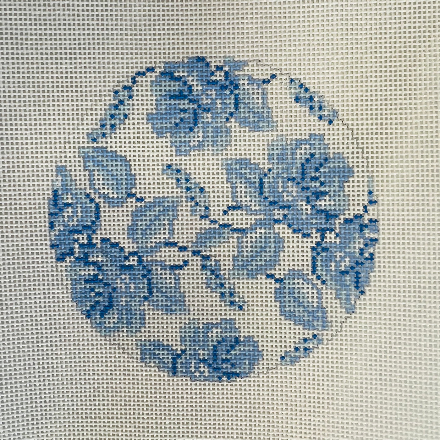 Blue Floral Toile Round Needlepoint Canvas