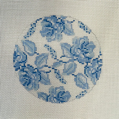 Blue Floral Toile Round Needlepoint Canvas