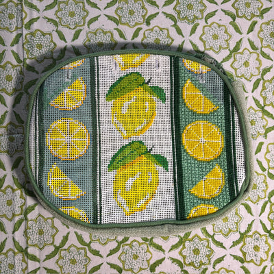 50 % Bermuda Bag Cover - Lemons with Green Fabric Back needlepoint canvas - Bargello Needlepoint