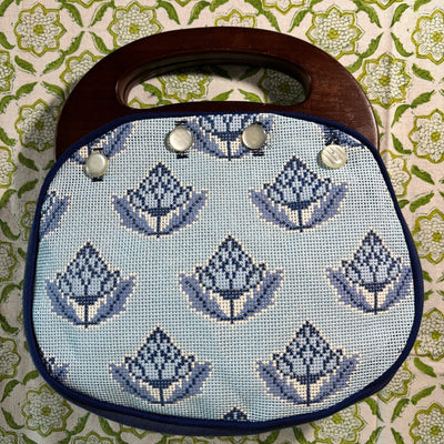 50% Deposit for Bermuda Bag Cover - Blue & Block Print with Navy Fabric Back needlepoint canvas - Bargello Needlepoint