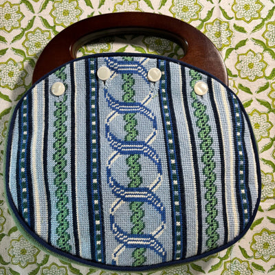 50% Deposit for Bermuda Bag Cover - Blue & Green Pattern with Navy Fabric Back needlepoint canvas - Bargello Needlepoint