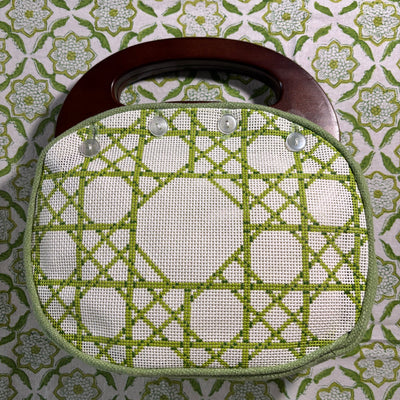 50 % Deposit for Bermuda Bag Cover - Green Cane with Green Fabric Back needlepoint canvas - Bargello Needlepoint