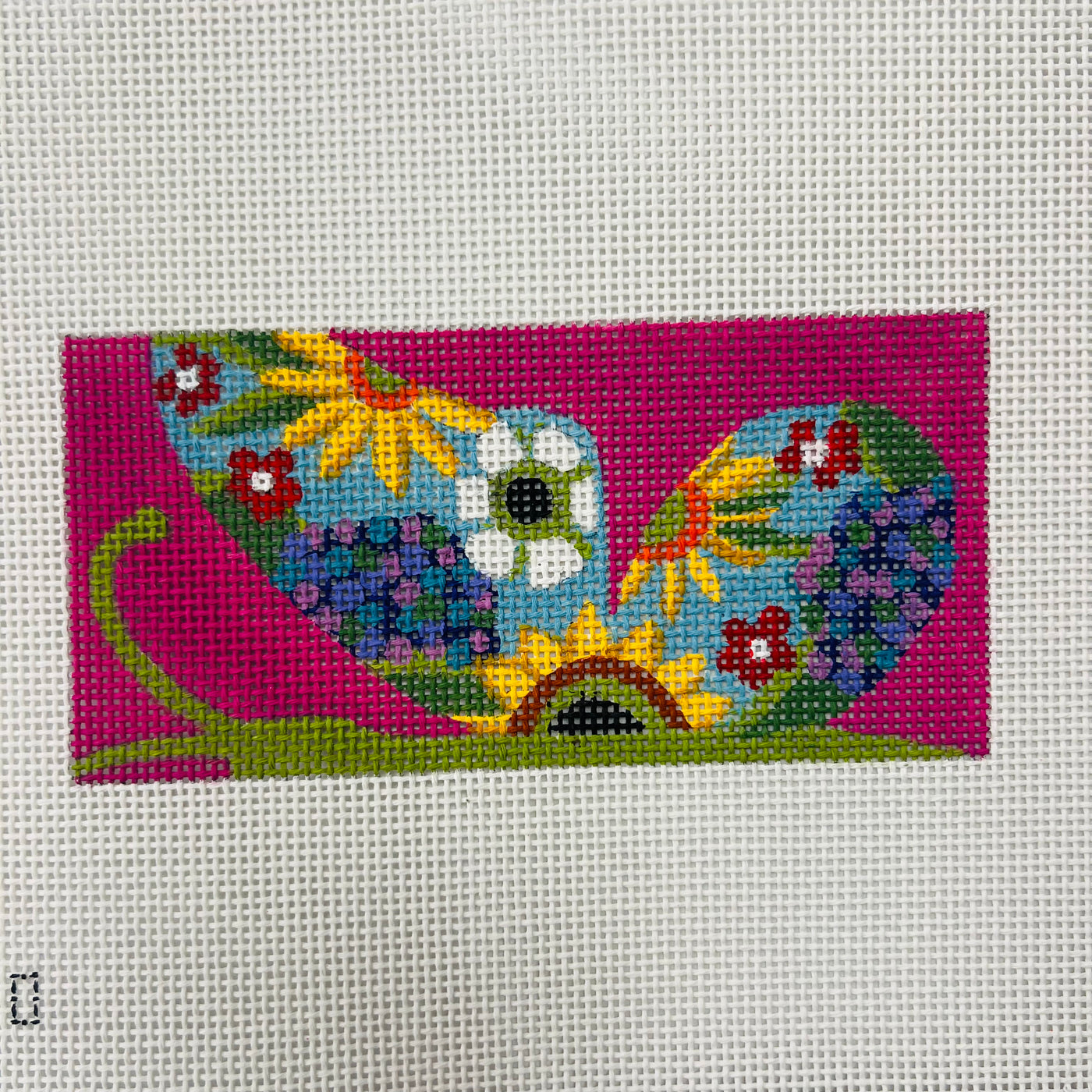 Floral Butterfly Wing on Pink Insert/ Eyeglass Case Needlepoint Canvas