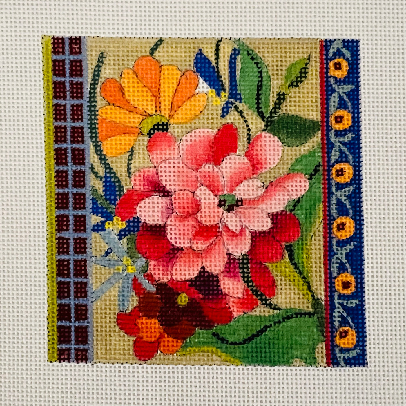 Zinnia Spring Garden Coaster/Insert Needlepoint Canvas