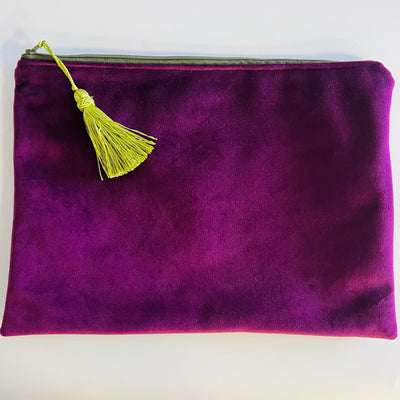 Plum Purple with Green Tassel Fabric Clutch