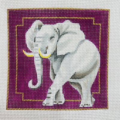Elephant on Purple Coaster Needlepoint Canvas