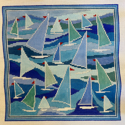 Sailboats Pillow Needlepoint Canvas