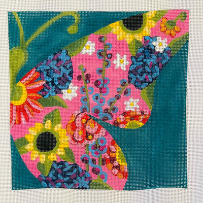 Pink on Green Butterfly Needlepoint Canvas