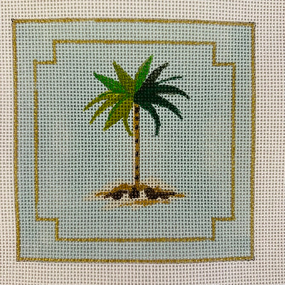 Palm Tree on Pale Turquoise Coaster Needlepoint Canvas
