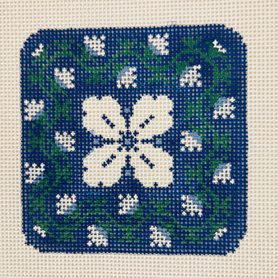 Navy Primrose Square Needlepoint Canvas