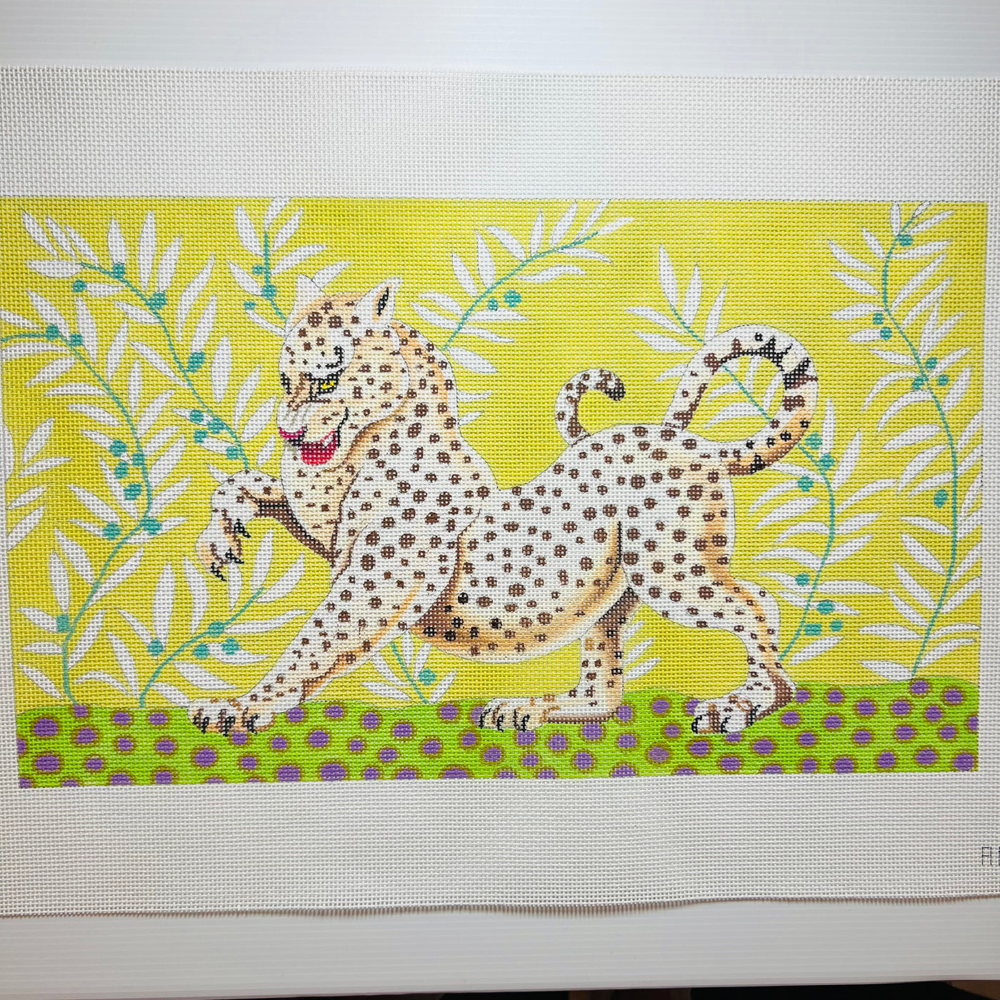 Cheetah on Green Needlepoint Canvas