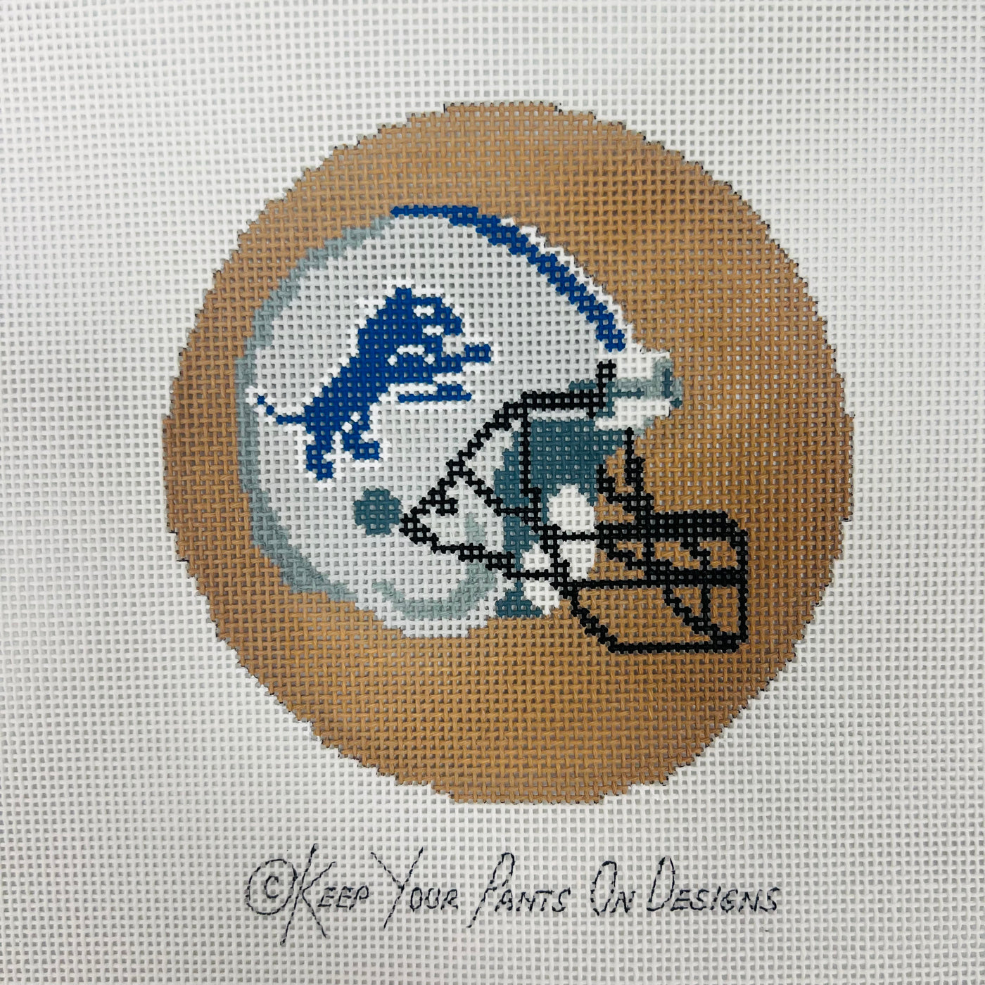 Detroit Lions Helmet Football Round Needlepoint Canvas