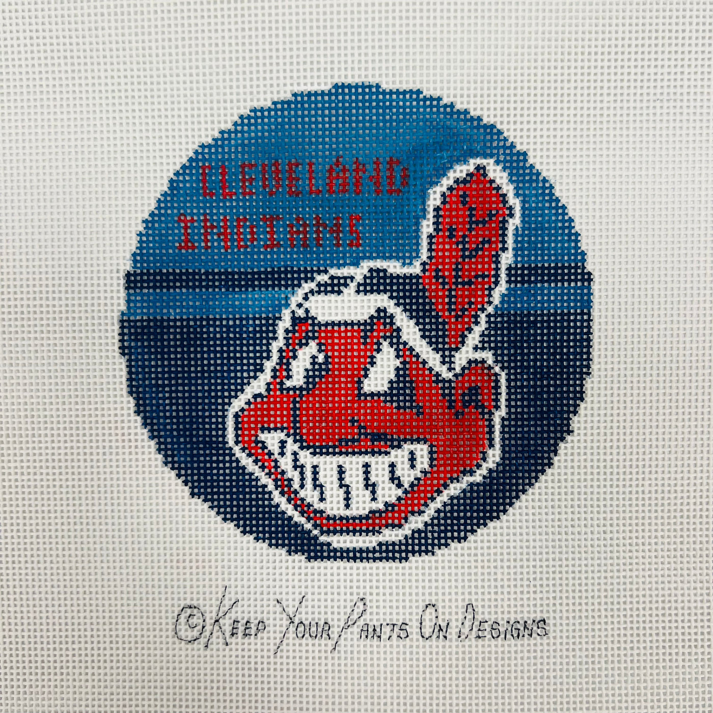 Cleveland Indians Baseball Round Needlepoint Canvas