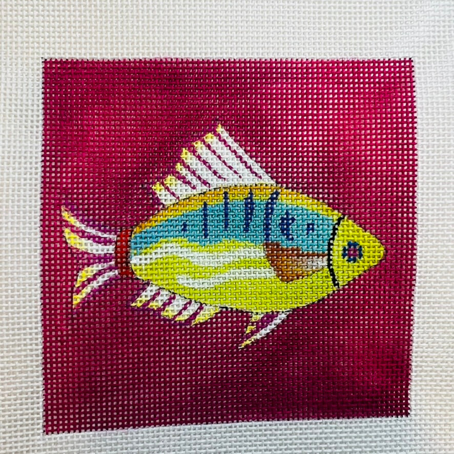 Multicolor Fish on Pink Coaster