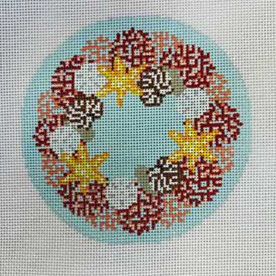 Mini Seashell Coral Wreath Needlepoint Canvas
