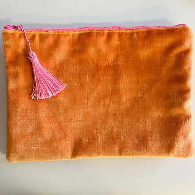 Orange with Pink Tassel Fabric Clutch
