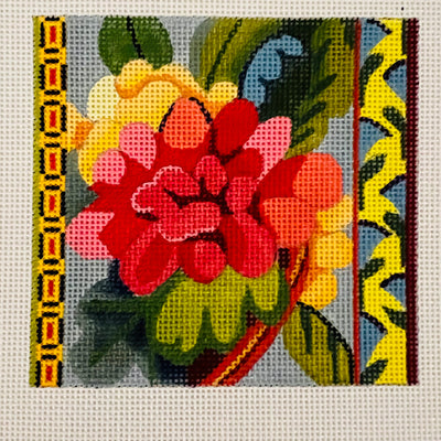 Burst of Red Floral Coaster/Insert Needlepoint Canvas