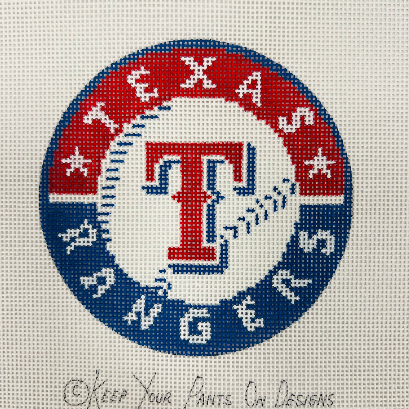 Texas Rangers Baseball Round Needlepoint Canvas