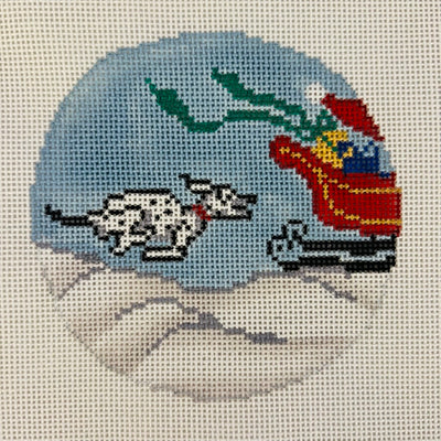 Puppy Chasing Santa's Sleigh Ornament Needlepoint Canvas