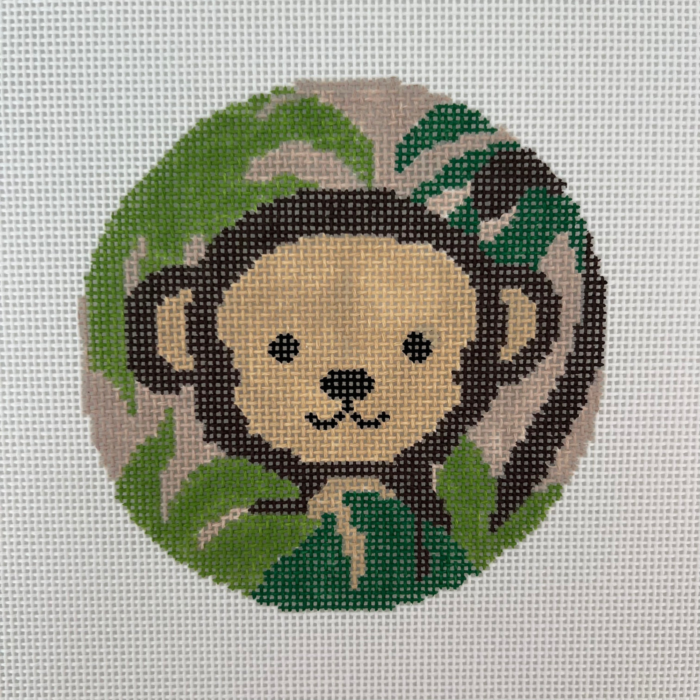 Children's Monkey Round Needlepoint Canvas