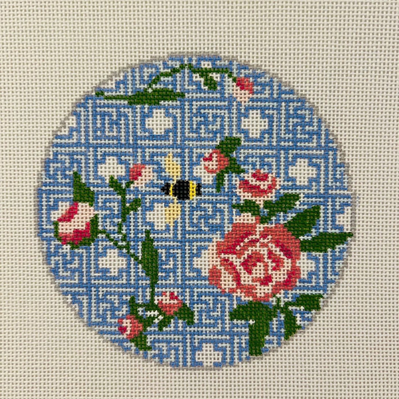 Peonies on Kristen Round Ornament Needlepoint Canvas