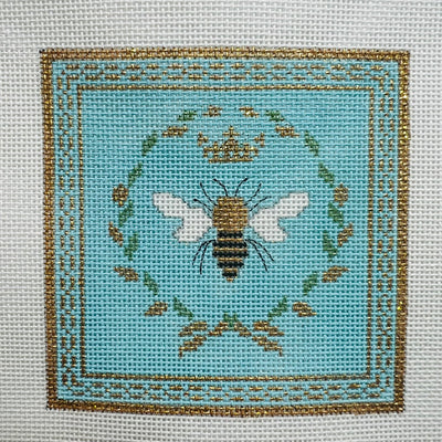 Bee & Flowers Teal Coaster Needlepoint Canvas