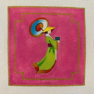 Asian Woman in Green Robe Coaster Needlepoint Canvas