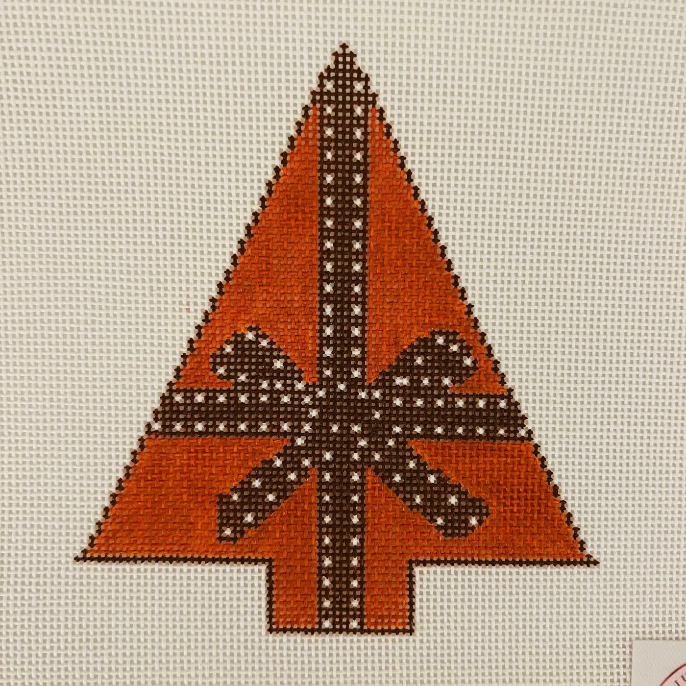 Orange with Brown Ribbon Tree Ornament Needlepoint Canvas