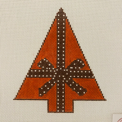 Orange with Brown Ribbon Tree Ornament Needlepoint Canvas
