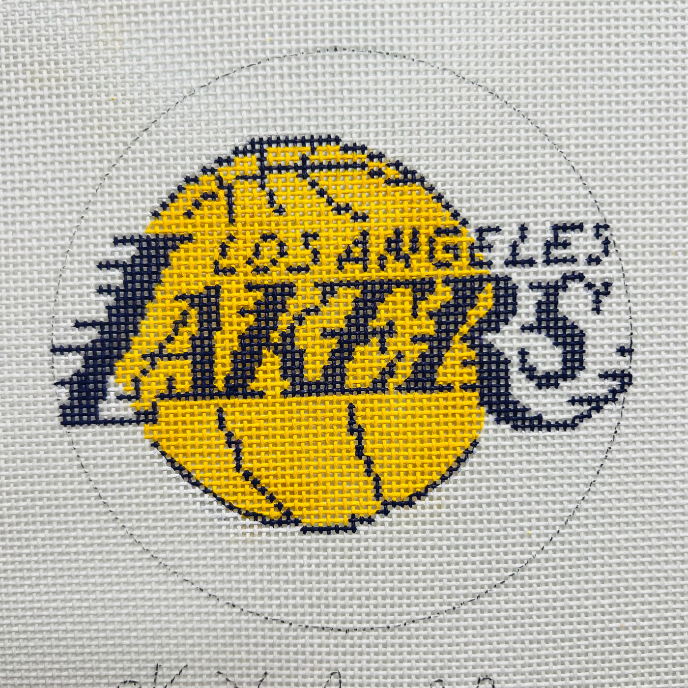 LA Lakers Round Needlepoint Canvas