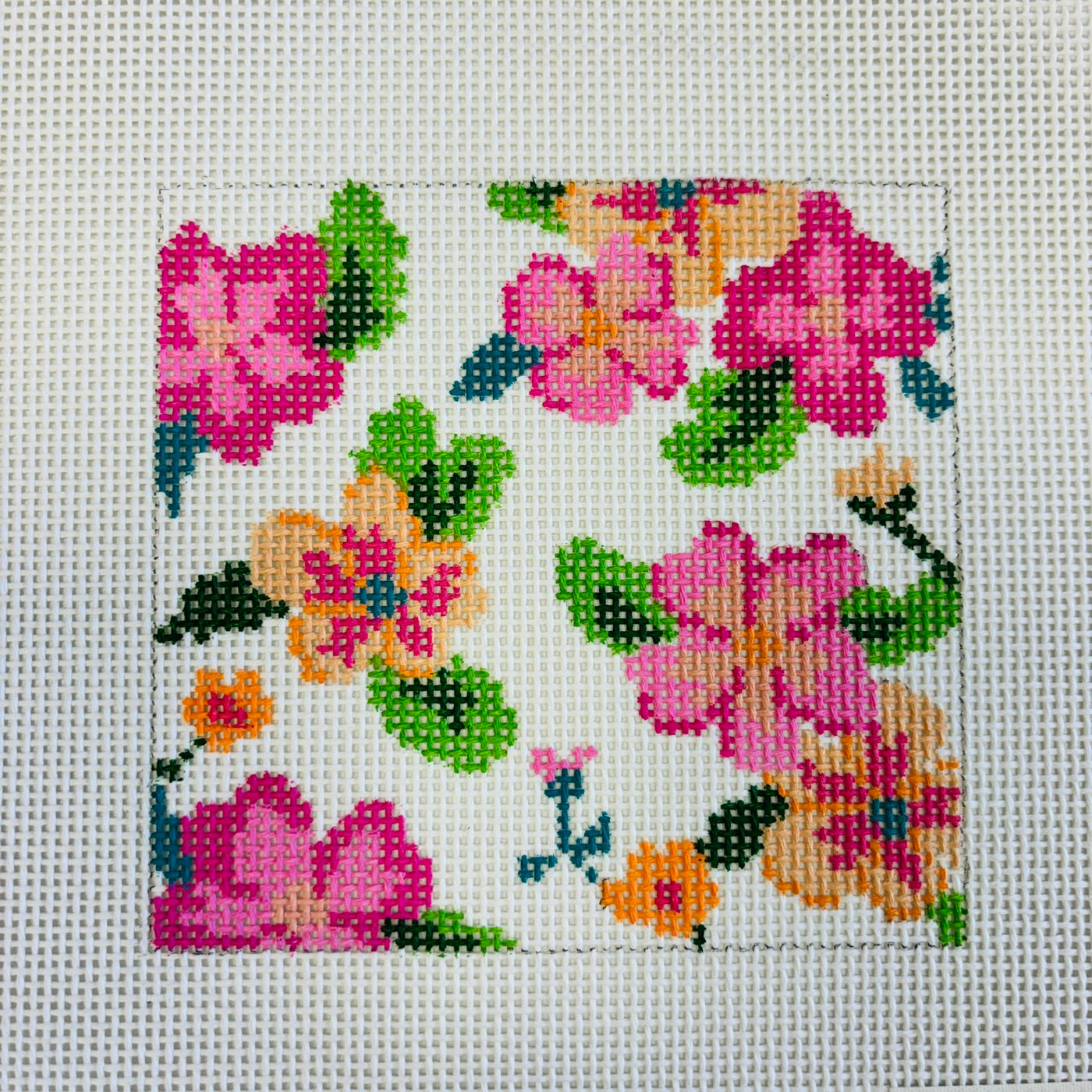 Pink Floral Square Needlepoint Canvas