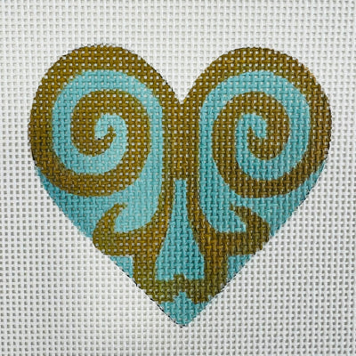 Gold and Turquoise Heart Needlepoint Canvas