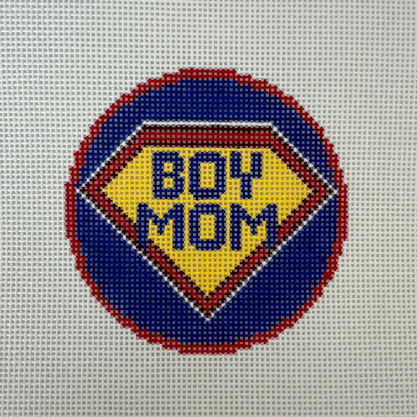 Boy Mom Round Needlepoint Canvas