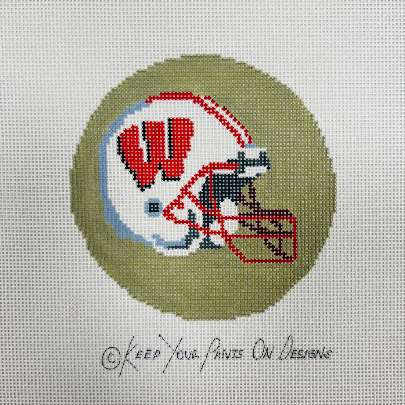 Univ. of Wisconsin Helmet "W" Round Needlepoint Canvas