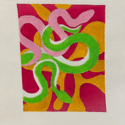 Intertwined Snakes on Pink and Orange Needlepoint Canvas