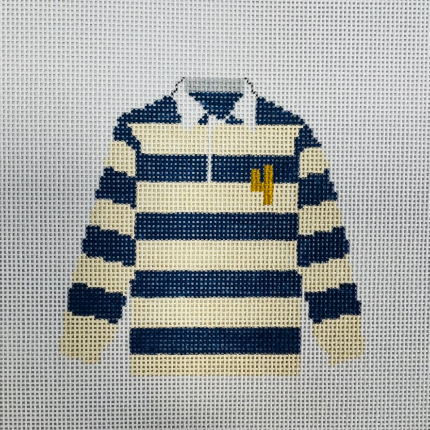 Blue and Cream Rugby Ornament Needlepoint Canvas