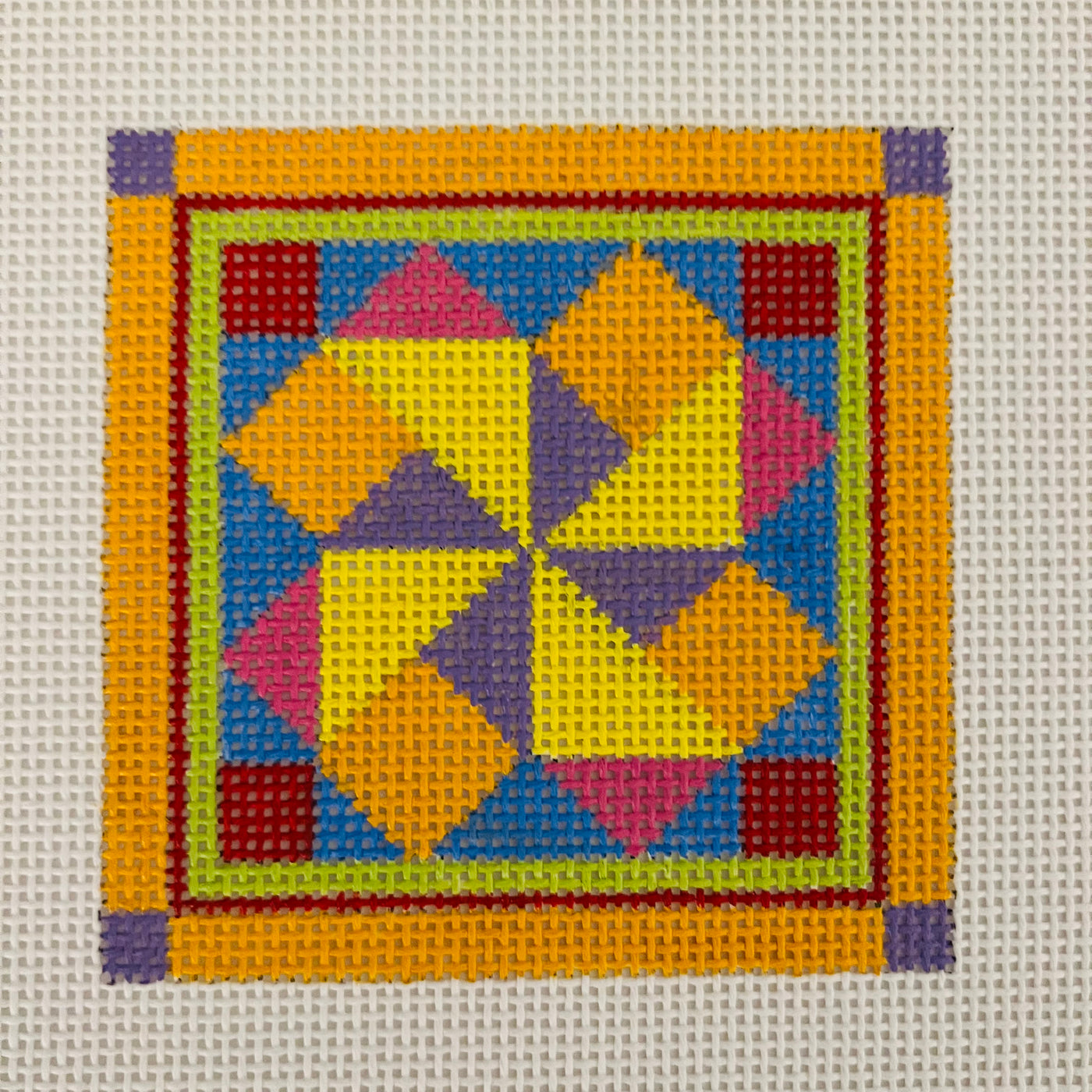 Yellow Orange Kaleidoscope Coaster Needlepoint Canvas